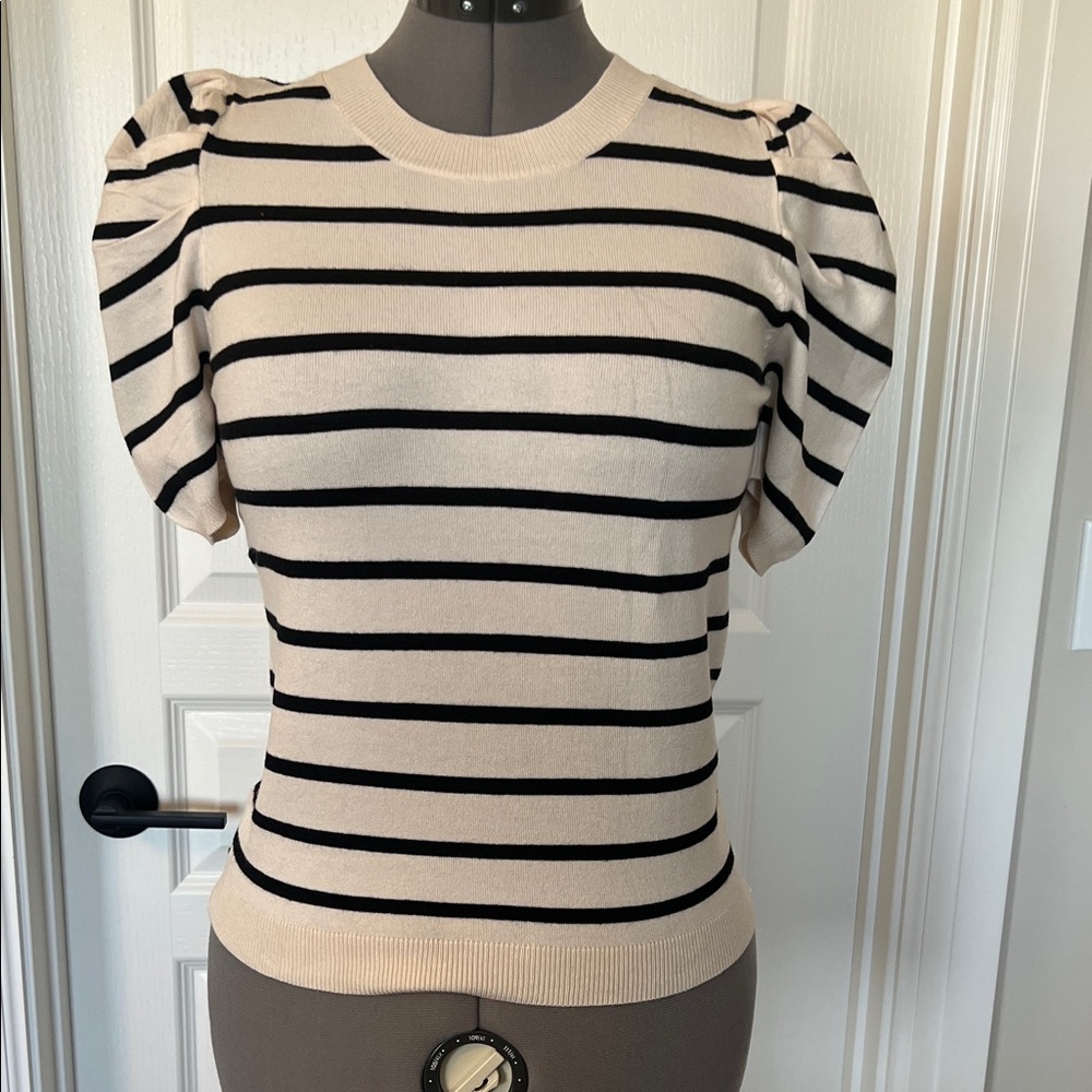 NWT Stripe Puff Sleeve Sweater